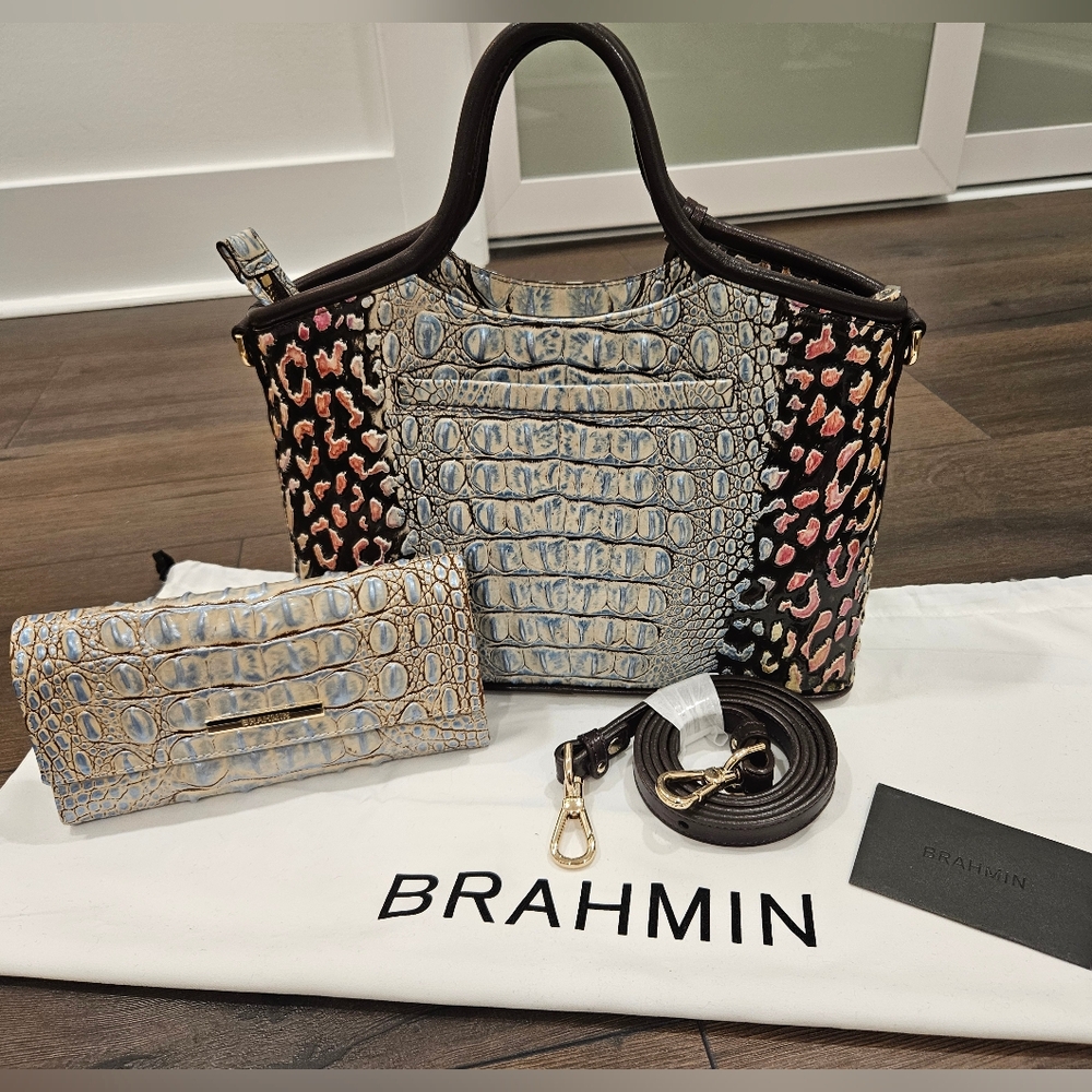 Brahmin Multicolor Croc-Embossed Elaine Shoulder Bag and Wallet - Picture 14 of 16